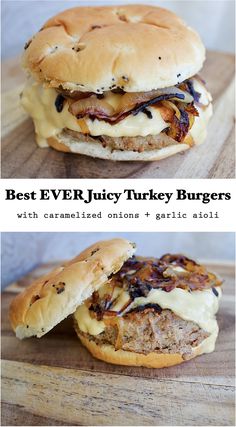 the best ever juicy turkey burgers with caramelized onions and garlic