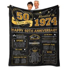 a 50th anniversary blanket with an image of two people