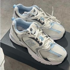 NEW! New Balance 530 Shoes White/Grey/Blue for Women Girls Sneakers Fashion New Balance Shoes Light Blue, New Balance Shoes Blue, New Balance 530 Blue, New Balance 530 Shoes, Balance 530 Shoes, Blue New Balance Shoes, Blue Running Shoes, Sneakers New Balance, Sneaker Outfits Women