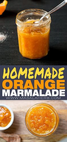 homemade orange marmalade in jars with spoons