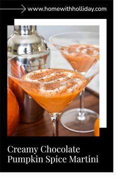 two martini glasses filled with creamy chocolate pumpkin spice martini