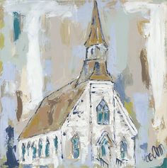 an abstract painting of a church