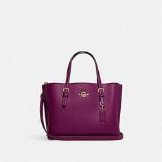 Double Face Leather And Signature Coated Canvas Zip-Top Closure, Fabric Lining Side Open Compartments Handles With 4 3/4″ Drop Detachable Strap With 22″ Drop For Shoulder Or Crossbody Wear 9 3/4″ (L) X 7 1/2″ (H) X 4 3/4″ (W) Coach Purple Shoulder Bag With Top Carry Handle, Coach Purple Bag With Top Carry Handle, Classic Purple Bag With Top Carry Handle, Classic Purple Top Handle Bag, Classic Purple Bag, Dark Magenta, Magenta Color, Carryall Tote, Travel Tote Bag