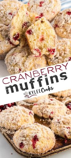 cranberry muffins on a plate with the title overlay