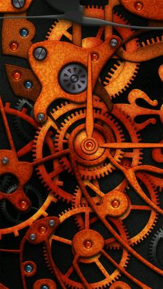 a close up view of an intricate clock with cogs and gears on it's face