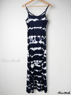 Olivia Mark - Abstract Print Cami Dress, Casual Spaghetti Strap Sleeveless Maxi Dress, Women's Clothing Casual Cami Sundress For Beach Season, Summer Strappy Fitted Maxi Dress, Casual Cami Dresses For Beach Season, Strappy Fitted Maxi Dress For Summer, Fitted Strappy Maxi Dress For Summer, Casual Fitted Maxi Dress With Adjustable Straps, Casual White Strappy Dress, Casual Summer Dress With Straps, Casual Cami Sundress With Adjustable Straps