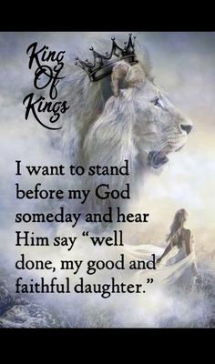 a lion with a crown on it's head next to a quote that says, i want to stand before my god