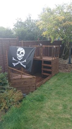 there is a pirate ship in the back yard