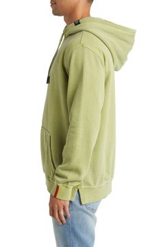 This ultracomfortable triple-ply fleece hoodie offers breathable comfort and is pigment garment dyed for a casual look. Drawstring hood Kangaroo pocket Ribbed cuffs and hem Side vents 80% cotton, 20% polyester Machine wash, dry flat Imported Green Hoodie Sweats With Pockets, Acid Wash Hoodie Sweatshirt With Ribbed Cuffs, Sporty Acid Wash Sweatshirt With Pockets, Washed Hooded Hoodie For Athleisure, Washed Athleisure Hooded Hoodie, Acid Wash Sweatshirt With Pockets Relaxed Fit, Washed Athleisure Hoodie, Washed Long Sleeve Athleisure Hoodie, Acid Wash Hoodie Sweatshirt With Pockets