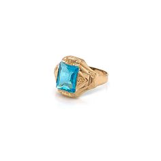 Vintage 1940's 10k yellow gold blue rectangular stone ring. The height of the ring off of the finger is 4.1mm. The width of the band is 3.9mm, and tapers down to 2.7mm. There are 4 rings available in size 7, 8, and 9.5, and they have the ability to be resized. Blue 14k Gold Jewelry With Rectangular Stone, 14k Gold Jewelry With Blue Rectangular Stone, Vintage Blue Signet Ring For Formal Occasions, Vintage Blue Gemstone Signet Ring, Classic 14k Gold Rectangular Topaz Ring, Vintage Blue Ring Stamped 14k, Classic Rectangular Topaz Ring In 14k Gold, Vintage Blue Topaz Ring In 14k Gold, Rectangular Blue Sapphire Ring In 14k Gold