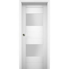 an open white door with no glass on the front and side panels, showing two horizontal stripes