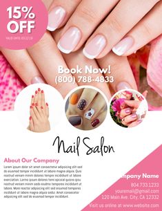 an advertisement for nail salon with pink and white nails