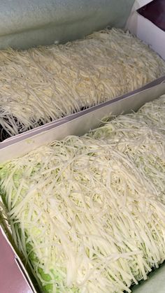 two trays filled with shredded cheese on top of each other