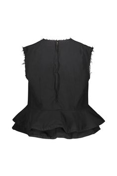 Comme des Garçons sleeveless top with flounce, armholes with raw finish Chic Sleeveless Cotton Peplum Top, Sleeveless Peplum Top With Ruffles For Party, Sleeveless Ruffled Peplum Top For Party, Fitted Sleeveless Blouse Vest With Ruffles, Fitted Ruffled Sleeveless Blouse Vest, Sleeveless Cotton Blouse For Party, Cotton Sleeveless Blouse For Party, Chic Ruffled Vest, Fit Check