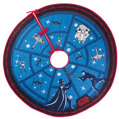 a blue and red clock with star wars on it