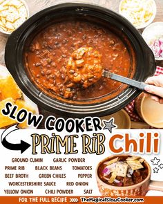 the flyer for slow cooker prime bird chili