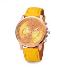 GENEVA Women's Fine Fashion Premium Quality Luxury Style Leather Watch - Divine Inspiration Styles Watches Women Leather, Wristwatch Fashion, Black White Gold, Casual Watches, Yellow Leather, Luxury Style, Colored Leather, Roman Numerals, Classic Leather