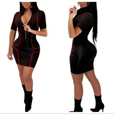 Brand New Black And Red Bodycon Dress. Available In Sizes S-L. Material Is 95% Polyester And 5% Spandex. Sizing Chart Is Listed. Any Questions, Feel Free To Ask. Short Sleeve Stretch Bodycon Club Dress, Short Sleeve Stretch Bodycon Dress For Club, Short Sleeve Stretch Club Dress, Fitted Short Sleeve Club Dress, Short Sleeve Stretch Bodycon Dress For Night Out, Stretch Short Sleeve Bodycon Dress For Night Out, Stretch Bodycon Dress With Short Sleeves For Night Out, Red Fitted Bodycon Dress For Club, Trendy Black Stretch Bodycon Dress