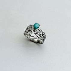 Sterling Silver Tree of Life and Teardrop Genuine Turquoise Ring, Silver Ring, Tree Ring, Boho Ring Tree Of Life Ring, Life Ring, Silver Tree