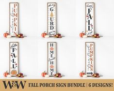 four wooden signs with pumpkins and the words fall porch sign bundle 6 designs