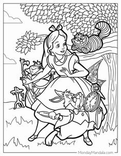 the princess and her friends are playing in the woods coloring page for kids to color