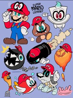 mario and other cartoon characters with different expressions