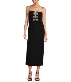 Antonio Melani Giada Crepe Sweetheart Neck Bow Applique Midi A-Line Dress | Dillard's Embellished Sleeveless Midi Dress With Fitted Bodice, Bow Applique, Neck Bow, Career Woman, Antonio Melani, Line Dress, Sweetheart Neck, Dillard's, Anton