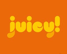 the word juicy written in yellow on an orange background