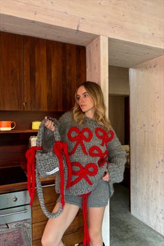 Hope Macaulay, Cosy Season, How To Start Knitting, Dolce E Gabbana, Adjustable Waistband, Mini Shorts, Chunky Sweater, Red Bow