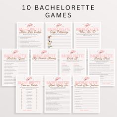 10 bachelor party games with pink and gold lettering