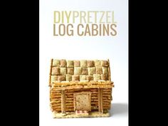 a small log cabin made out of bread on top of a white background with the words diy pretzel log cabins