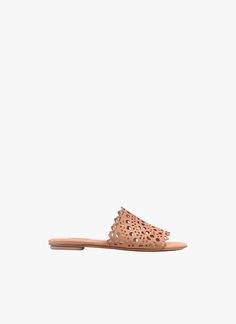 Openwork suede flat mules Elegant Flat Suede Mules, Flat Suede Mules For Spring, Spring Flat Suede Mules, Elegant Suede Flats For Summer, Elegant Summer Suede Flats, Suede Flat Heel Slippers For Spring, Elegant Suede Mules For Summer, Flat Heel Suede Slippers For Spring, Spring Suede Slippers With Flat Heel