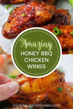 honey bbq chicken wings with text overlay