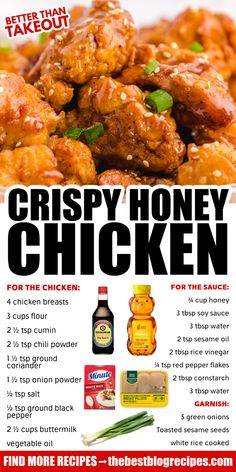 the flyer for crispy honey chicken is shown