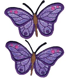 two purple butterflies on white background