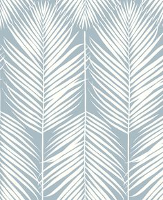 a blue and white palm leaf wallpaper