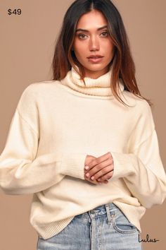 All the best memories are made cuddling up in the Lulus Amazing Memories Ivory Cowl Neck Sweater! Cozy lightweight knit is perfect for layering as it creates a cowl neck and fitted long sleeves with drop shoulders. Relaxed bodice. Contrasting ribbed knit decorates the neck, cuffs, and hem. Fit: This garment fits true to size. Length: Above mid-thigh. Size medium measures 22.5" from shoulder to hem. Bust: Great for any cup size. Waist: Not Fitted - comfortable room throughout midsection. Undergar Knit Cowl, Cowl Neck Sweater, Lightweight Knit, Best Memories, All The Best, Cowl Neck, Classy Outfits, Neck Sweater, Sweater Top