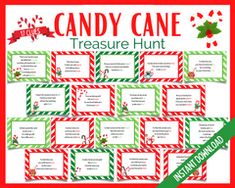 a candy cane treasure hunt is shown in red and green