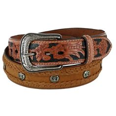 For all whiskey lovers, this classic Jack Daniel's belt will be the perfect accessory. Side lace detail frames No 7 logo studs. The hand tooled billets add a classic western look. Removable buckle has scrolled engravings. 7 holes for a better fit. Engraved Leather Western Belt, Western Style Engraved Leather Belt, Engraved Western Belt For Ranch, Western Style Engraved Belt For Ranch, Western Engraved Belts For Rodeo, Western Style Engraved Belts For Rodeo, Classic Concho Belt For Western-themed Events, Western Leather Belts And Suspenders With Concho, Western Engraved Adjustable Belt