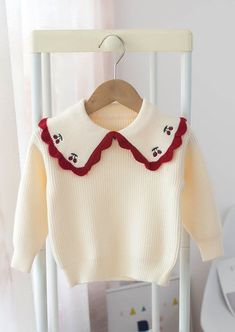 GIRLS - Cream/Red Girls Embroidered Collar Sweater - Hannah Rose Vintage Boutique Baby White Dress, White Baby Dress, Embroidered Pullover, Hannah Rose, Girls Dress Shop, Red Sweater Dress, Vintage Girls Dresses, Girls Sweater, Tulle Flower Girl