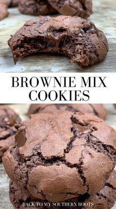 chocolate brownie mix cookies on a wooden table