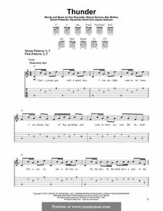 sheet music for guitar with the words thunder written on it