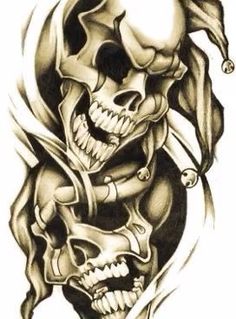 Jester Tattoo, Urban Tattoos, Skull Rose Tattoos, Skull Art Tattoo, Laugh Now Cry Later, Evil Tattoos, Clown Tattoo, Skull Art Drawing