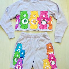 Care Bears Sweatshirt / Shorts Set Sizes - Xs And Medium Lilac Color With Printed Care Bears In Multiple Colors Elastic Waistband Somewhat Oversized Cropped Sweatshirt Casual Purple Bottoms With Graphic Print, Care Bears Clothes, Sweatshirt Shorts, Alt Clothes, Toddler Beds, Y2k Vibes, Cropped Sweatshirt, Lilac Color, Care Bear