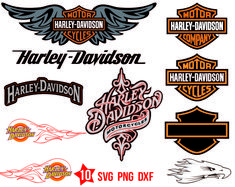 the harley davidson logo is shown in different colors and styles, including black, white, red