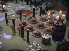 an animated garden with pumpkins and candles