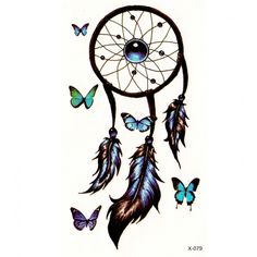 a drawing of a dream catcher with butterflies