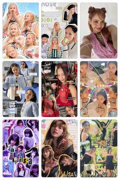 the collage shows many different images of women in various outfits and hair styles, including one woman's face