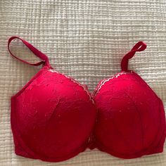 Never Worn! Red Lace Push Up Bra With Gold Details 32ddd Elegant Red Bra Partially Lined, Elegant Fitted Red Bra, Elegant Red Partially Lined Bra, Victoria's Secret Red Lined Bra, Elegant Red Victoria's Secret Bra, Pretty Lingerie, Red Lace, Push Up Bra, Gold Details