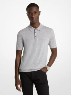 This polo shirt embodies classic casual style with its merino wool craftsmanship and spread collar. Team it with tailored pants and sneakers for a relaxed yet polished look. Modern Collared Polo Shirt For Business, Modern Polo Collar Top For Business, Modern Business Polo Shirt With Collar, Modern Business Polo Shirt, Modern Business Polo Collar Top, Modern Business Top With Polo Collar, Modern Polo Shirt With Polo Collar For Business, Modern Polo Shirt For Business, Classic Polo Sweater Relaxed Fit For Business Casual